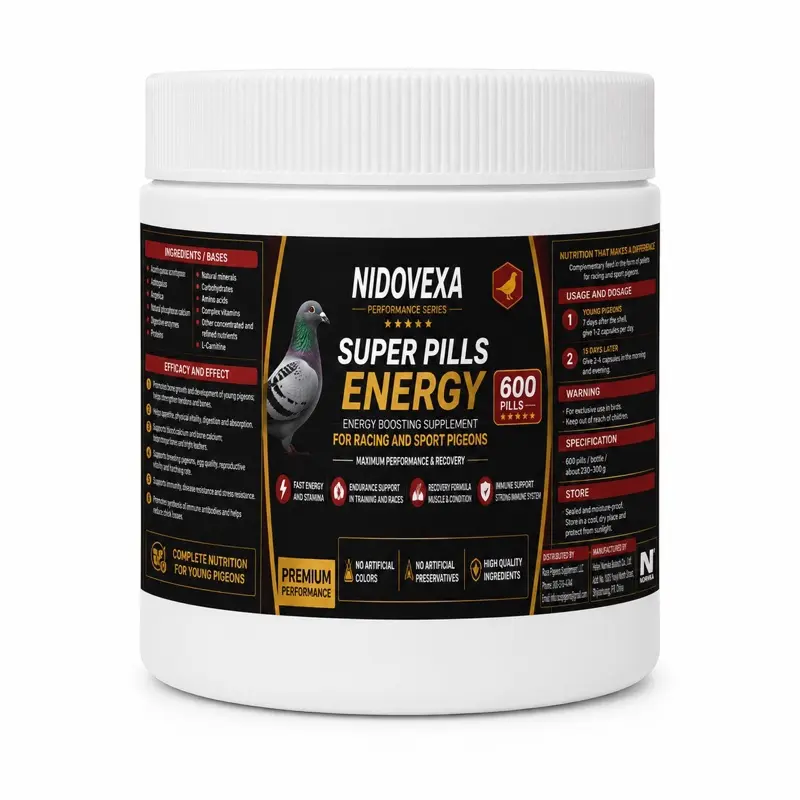 NIDOVEXA Performance Energy Formula, Supplement for Racing & Sport Pigeons, 600 Pills