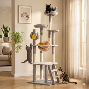 72in Tall Cactus Cat Tree for Indoor Cats, Transparent Capsule Cat Tower with Sisal Scratching Posts, Plush Perches & Interactive Toys, Multi-Level Cat Activity Center Furniture for Kittens & Large Cats