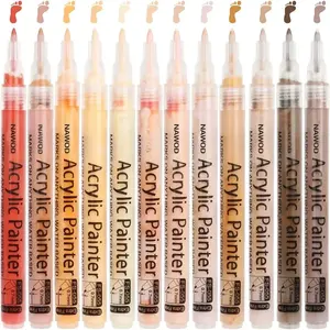 Skin Tones Art Markers, Acrylic Paint Pens Set of 12 Skin Colors Paint Markers for Rocks Canvas Tiles Glass Ceramic Wood Sketch Portrait Manga Drawing Illustration Sketching, Extra Fine Tip