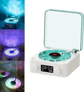 Waves Vintage Vinyl Record Player Bluetooth Speaker with Adjustable Ambient Night Lights, 4-Mode Wireless Audio Turntable wall lights