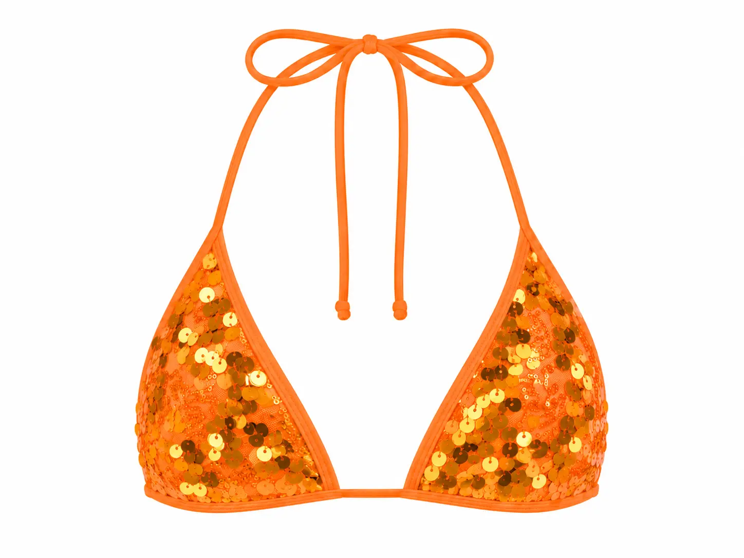 Berry Beachy Beachella Triangle Bikini Top - Orange Sequin