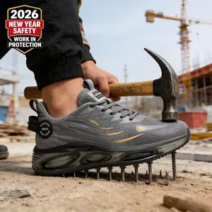 Men's Steel Toe Safety Work Shoes - Breathable Mesh Construction Shoes, Anti-Slip Durable EVA Sole, Casual Lace-Up Work Sneakers