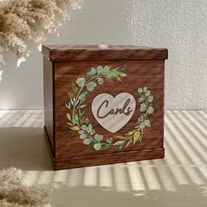 Farmhouse Boho Brown Rustic Wood Wedding Card Box, Money Gift Boxes, Table Decoration (Collapsible)