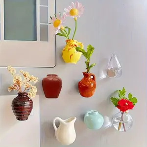 8pcs Mini Magnetic Vases, 2026 New Mini Magnetic Vases, Ceramic Bud Vases for Decorative Small Fridge Magnets, Ideal for Kitchens, Offices, and Lockers, Vase Decorations