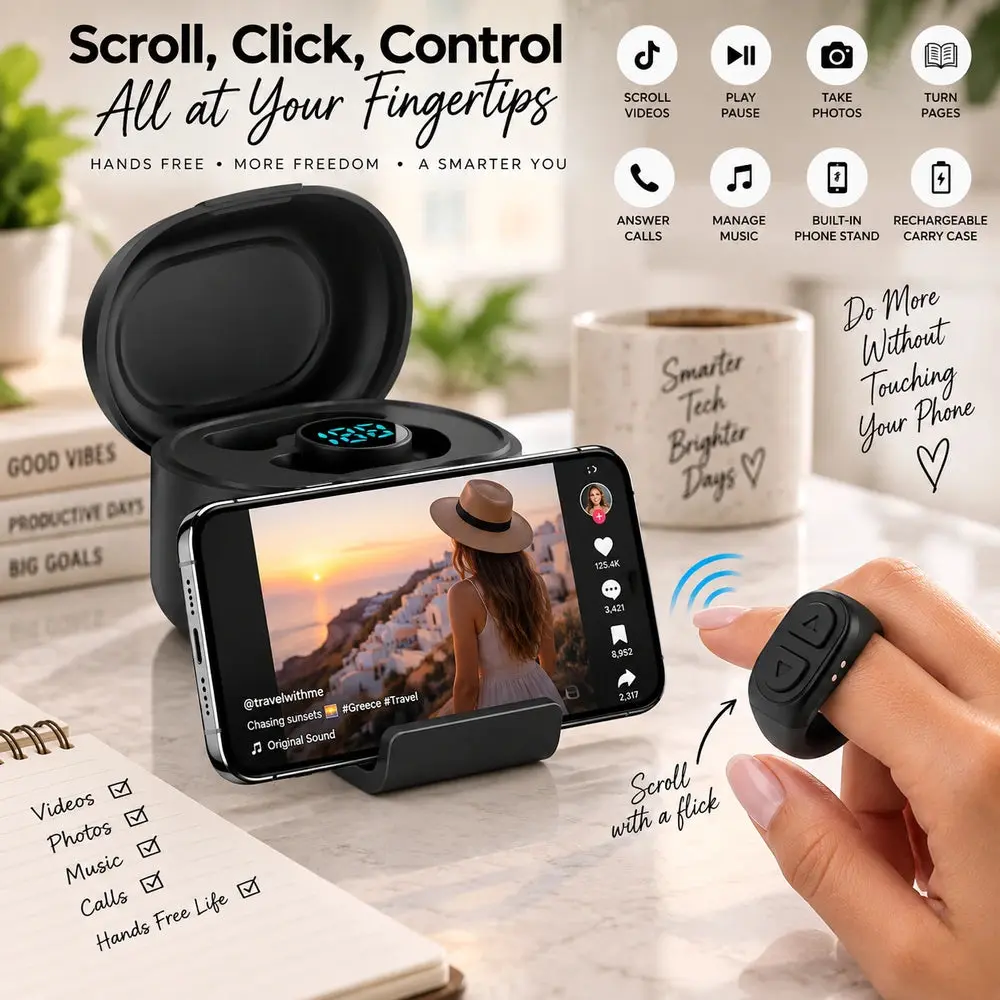 Wireless Bluetooth Scrolling Ring Remote  with built in stand