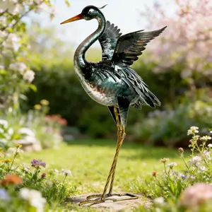 Crane Garden Statue Sculpture, Metal Heron Outdoor Decor, Yard Art Bird Decoy for Backyard Pond Patio Porch Lawn Decorations