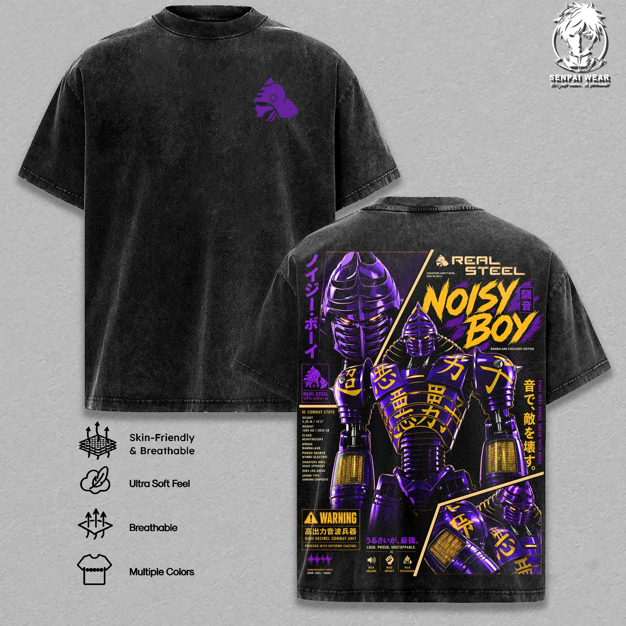 Noisy Boy - Real Steel Graphic Tee Vintage Washed Shirt Unisex Streetwear Movie Merch Robot Boxing Tee Sci-Fi T-Shirt Gift for Robot Lovers Real Steel Fans