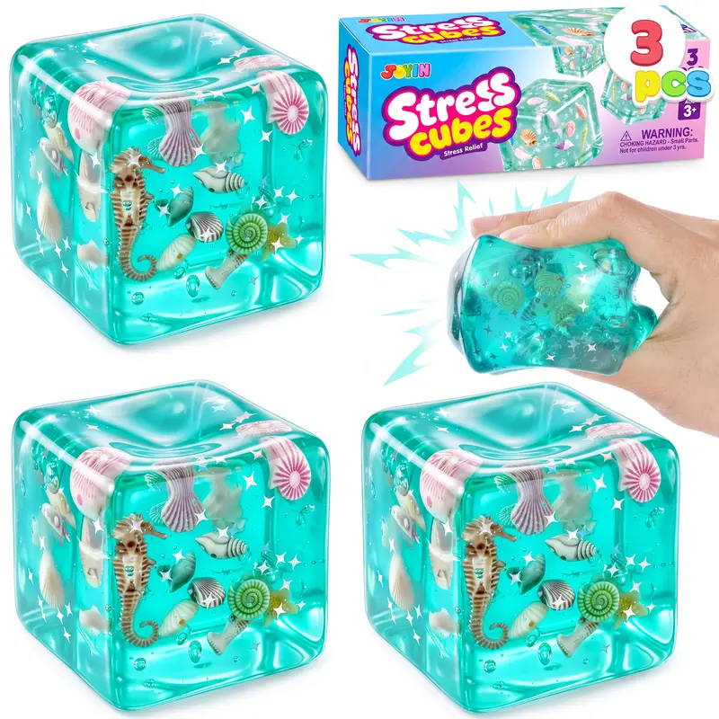 JOYIN 3PCS Ocean-themed Miniature Landscape Cube Stress Relief Toys, 2.2 Inch Marine Style Cube Squishy Toys, Slow Rising Squishy Fidget Sensory Toy, Soft Squeeze Decompression Dough Gift for Adults and Girls Boys, Birthday Gifts,