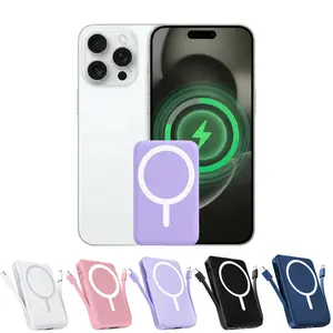 Portable Charger Power Bank, Magnetic Power Bank, , Portable Chargers podoru for Magsafe Battery Pack, 10000mAh Magnetic Power Bank Built-in Double USB C Cables 20W PD Fast Charging LED Display Wireless Portable Charger for iPhone 17/16/15/14/13/12 Series