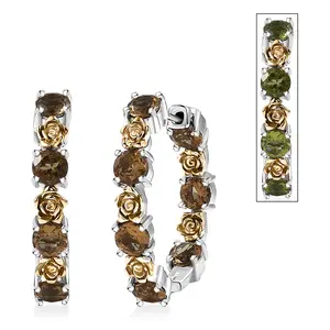 Autumn Alexite 6.85 ctw Rose Flower Hoop Earrings in 18K Yellow Gold Plated and Platinum Plated