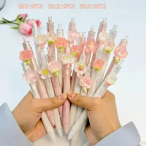 6/10/15pcs Cherry Blossom Ballpoint Pens, Creative Neutral Pens, Cute Pens, Mixed Colors Set, Smooth Writing, 0.5mm, Office School Supplies, Perfect Gift