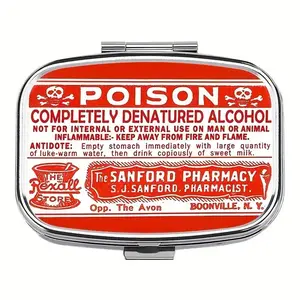 Vintage Style Poison Box, 2-Compartment Metal & Plastic Pill Holder, Healthcare Food Grade Safe Design, Portable Travel Medicine Case