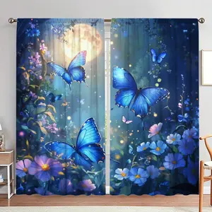 Butterfly Pattern Door Curtain, 1 Set Romantic Butterfly & Flower Print Door Curtain, Home Decor for Living Room Bedroom Study Room