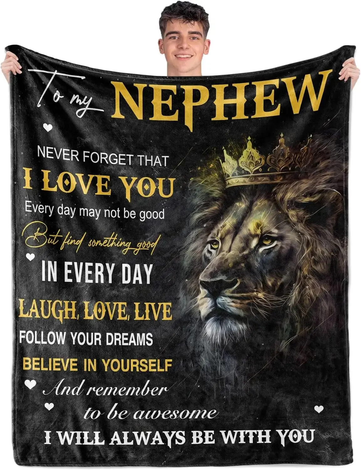 Lion King Fleece Throw Blanket for Nephew, Soft Flannel with Inspirational Encouragement Quotes, Ideal for Birthday Graduation Gifts