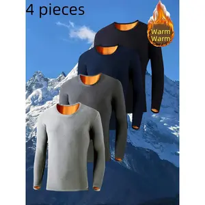 4pcs bodysuits Thickened fleece thermal underwear, cold-proof base shirt, autumn and winter tight long-sleeved top, suitable for inner wear and outer wear, Thermal Underwear for Men
