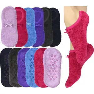 ToBeInStyle Women's 6-Pack Cozy Non-Slip Grip Fuzzy Low Cut Ankle Boat Socks
