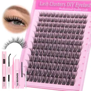 Natural Look Eyelash Extensions Kit, DIY Eyelash Extensions, Cosmetic False Lashes, 144pcs/box 10-16mm Mixed Length Individual False Eyelashes with Tools, Eye Makeup Enhancement Tool for Women & Girls, Eyelash Falsies