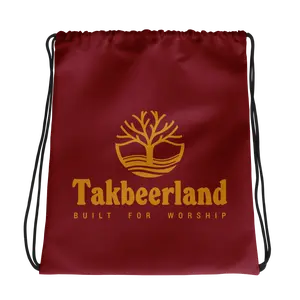 BAG Drawstring - TAKBEERLAND FULL LOGO (Centered/Medium) - Maroon/Gold