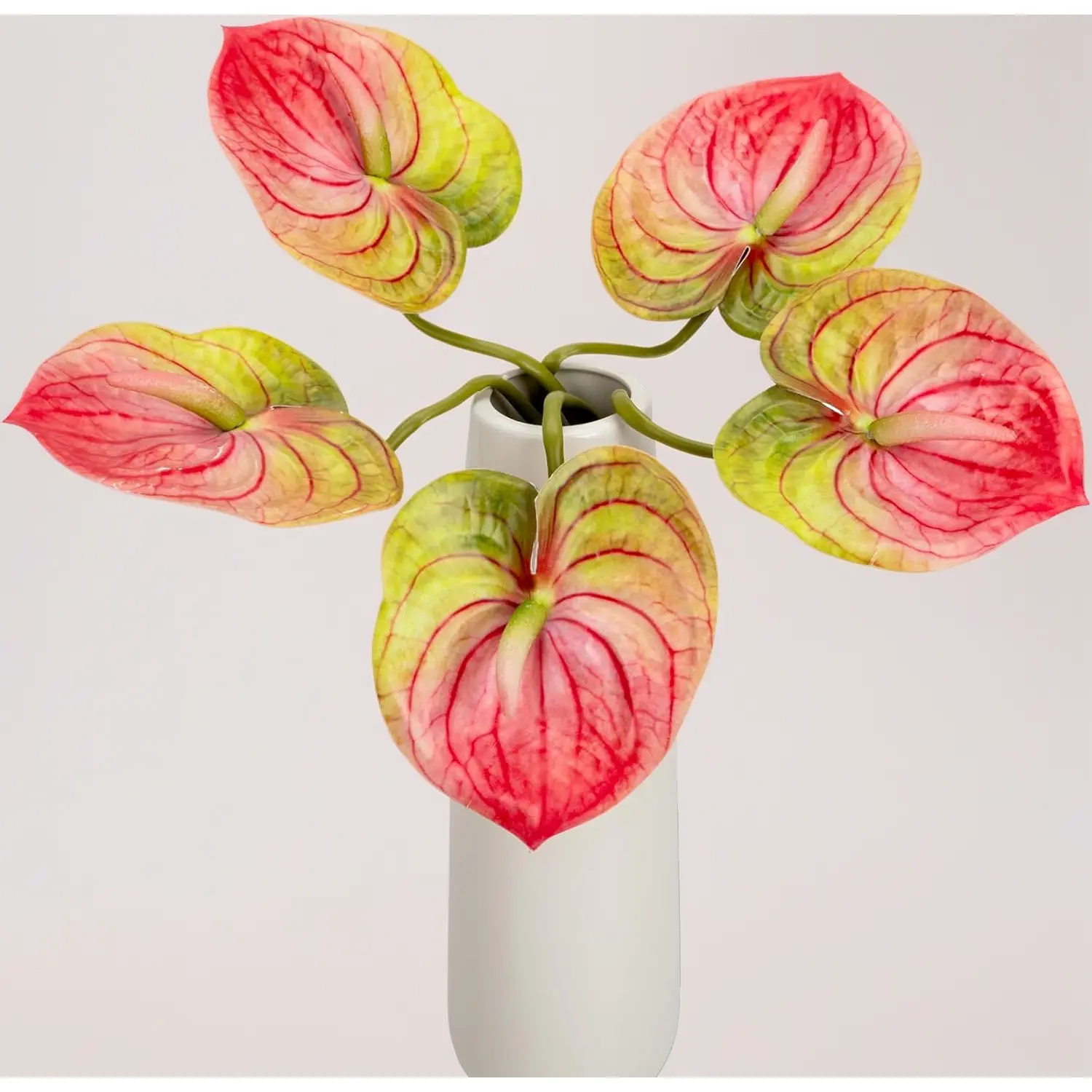 8 piece pink green anthurium artificial flowers. 22.8 inch real touch faux silk anthurium. Perfect for vase table centerpieces wedding garden home decor.
