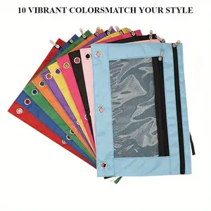 Oxford Fabric Pencil Case with 2 Zippered Pockets, Clear Mesh Window Design, Ideal for School, Office & Travel Use, Set of 10