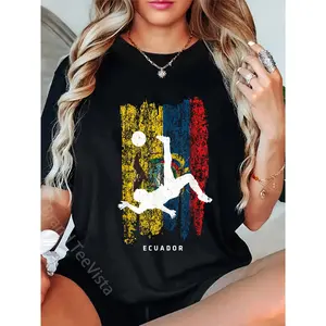 100% Cotton Ecuador Flag T-Shirt Soccer Player Silhouette