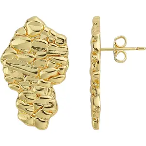 14k Gold Plated 16mm x 26mm Rough Textured Nugget Stud Earrings For Men/Women Unisex Classic Design Perfect For Christmas Birthday Valentine's Day Gift