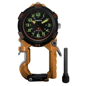 Dakota Flint Clip-On Survival Watch – Ultimate Adventure Tool with Fire Starter, LED Flashlight & Bottle Opener – ORANGE