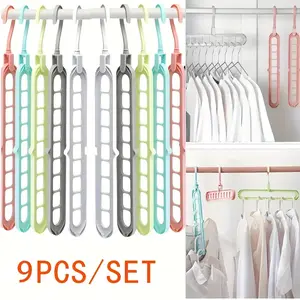 9pieces, space saving wardrobe storage rack, 9-hole hanging clothes rack, suitable for family dormitories, multifunctional hanging clothes rack, suitable for shirts, suits, skirts