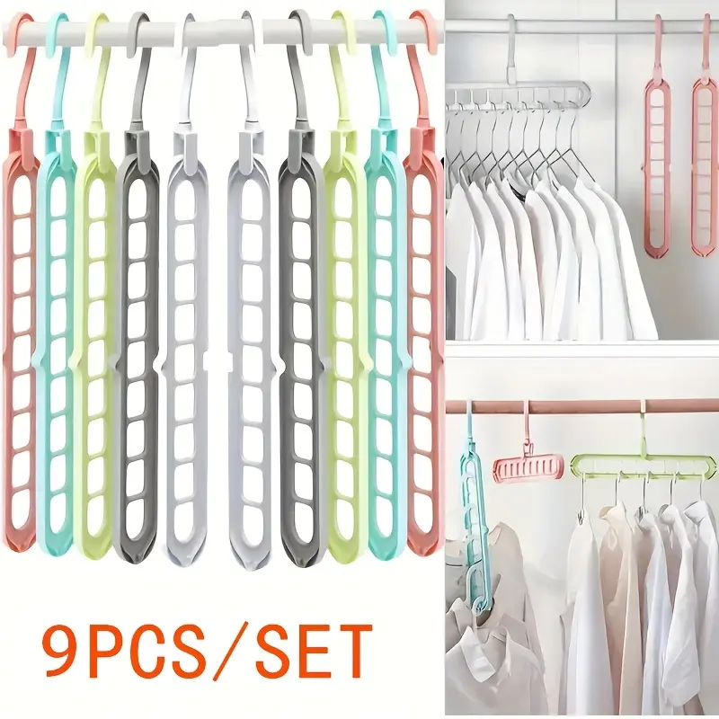 9pieces, space saving wardrobe storage rack, 9-hole hanging clothes rack, suitable for family dormitories, multifunctional hanging clothes rack, suitable for shirts, suits, skirts