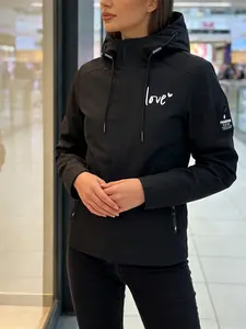 Women's Hooded Fleece Jacket Coat, Heart Print Street Style Casual Outerwear, Warm & Cozy Design for Daily Wear