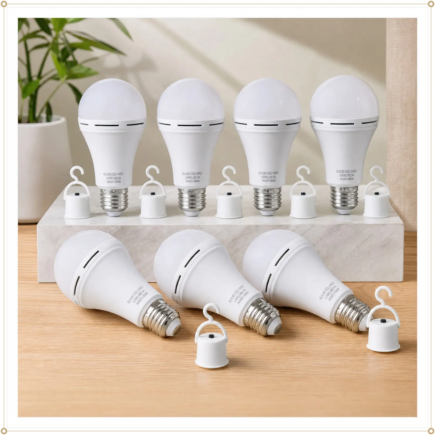 Emergency Rechargeable Light Bulbs 900LM Car Work Light Bulb Camping Outdoor Light 12W E27/E26 6500K 1200mAh White Lighting
