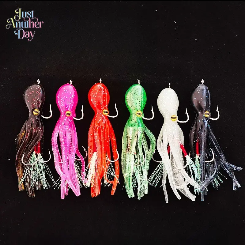 Vibrant 3D Octopus Soft Fishing Lures, Bionic Squid Baits with Built-in Hooks, Realistic Swim Action for Saltwater Fishing