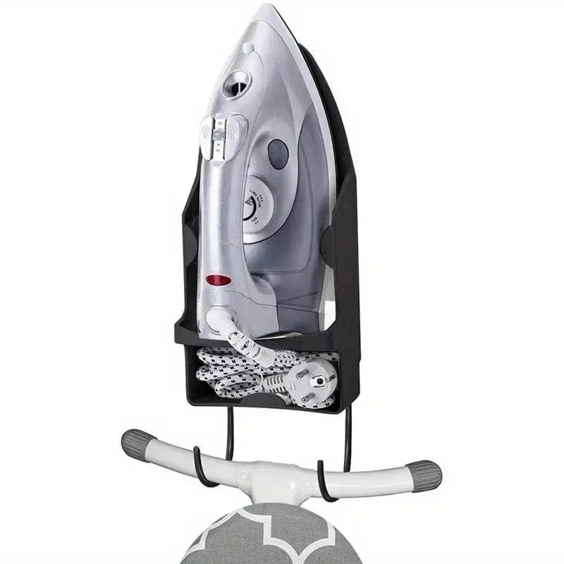 Heat-Resistant Iron Holder, Wall-Mounted Compact Pbt Iron Rack with Cord Storage Slot, Sturdy Hooks, Fits Up to 14cm Irons, Iron Cord Management, Ironing Accessories