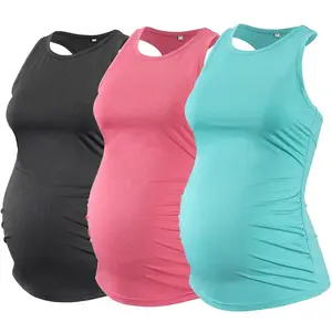 Ecavus Women 3 Packs Maternity Tank Top Sleeveless Racerback Sport Top Pregnancy Athletic Yoga Shirt for Women