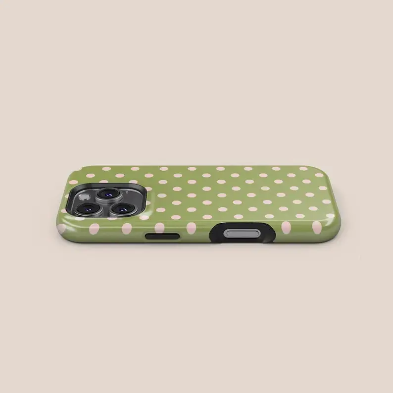 Olive Green with Pink Polka Dots Phone Case - Phone Case for Iphone & Samsung | Aesthetic Style Olive Green with Pink Polka Dots Phone Case - Phone Case for Iphone & Samsung | Aesthetic Style