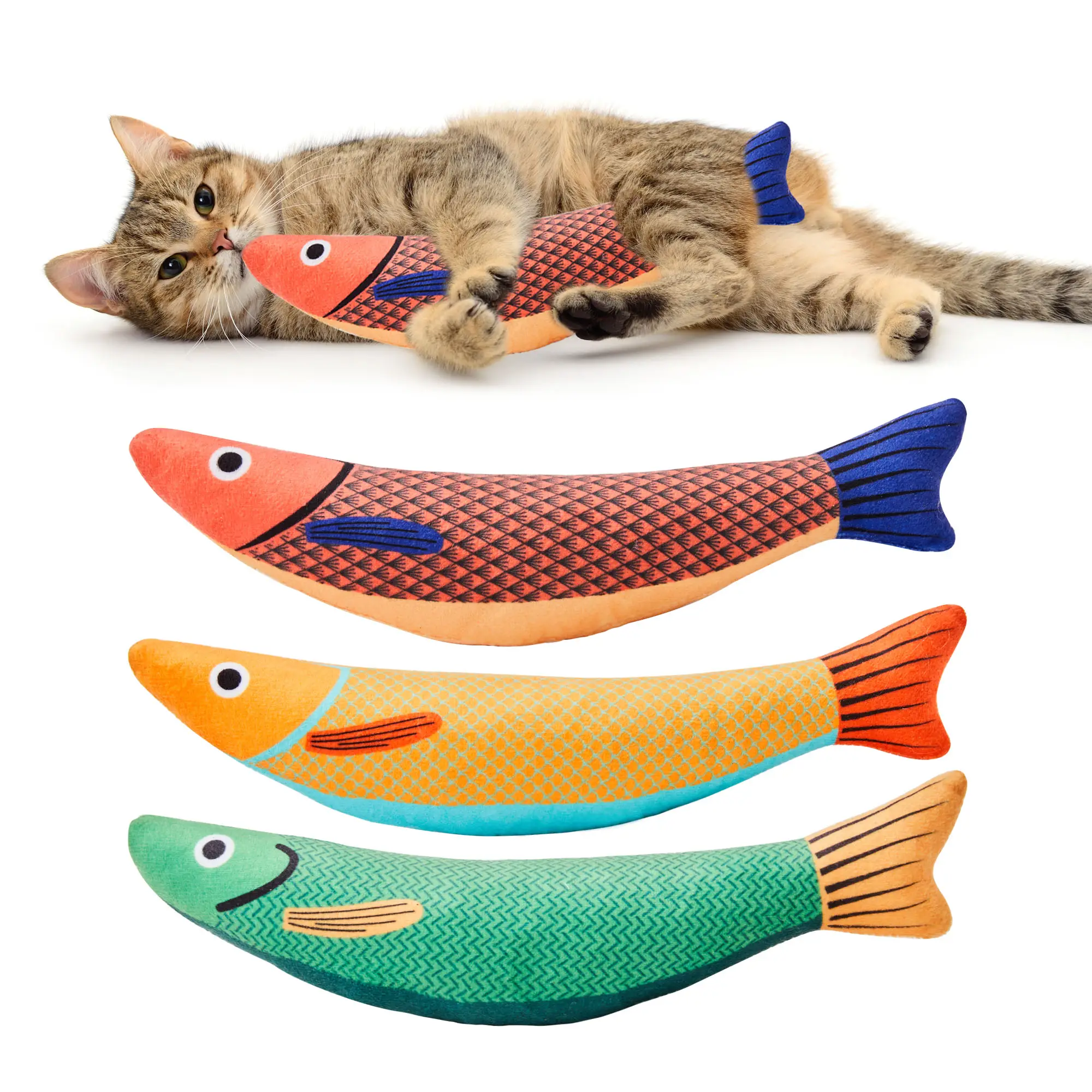 Potaroma Cat Toys Saury Fish, 3 Pack Crinkle Sound Toys Soft and Durable, Interactive Cat Kicker Toys for Indoor Kitten Exercise 9.4 Inches for All Br