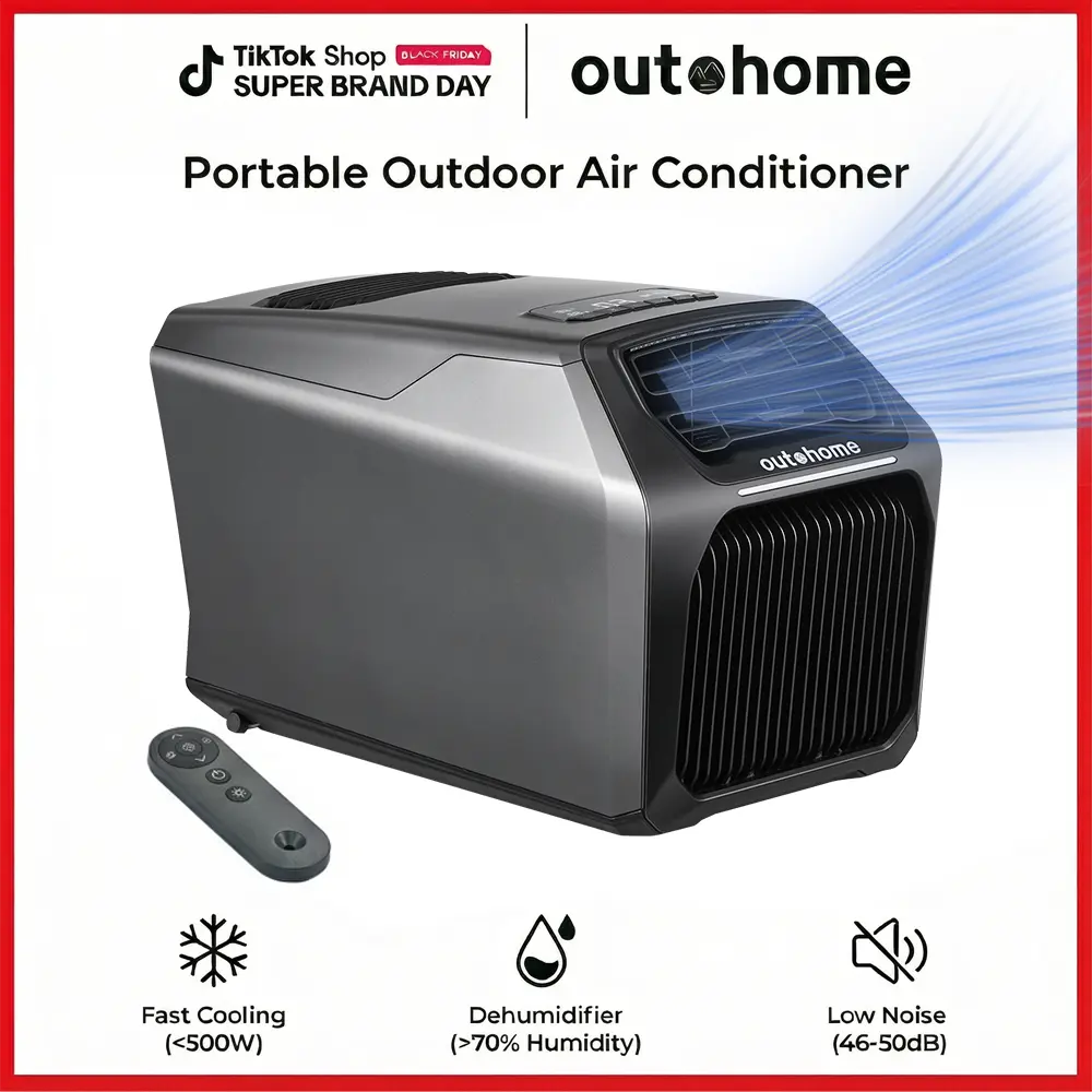 OUTOHOME Portable Tent Air Conditioner 550W/6000BTU Rated Power, 35.7lb Lightweight,  Built-in High-Efficiency Compressor, External Power, 5-in-1 Multi-Modes (Cooling, Heating, Drying, Sleeping & Fan) for Camping, RV Use