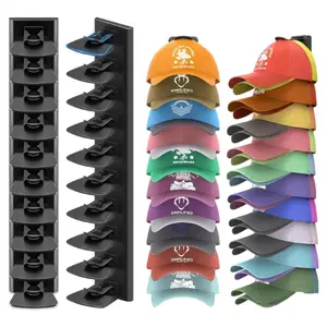 Baseball Cap Storage Rack Wall Mounted - 2-Pack - Holds 40 Caps, Space-Saving Storage and Display Rack - Strong Adhesive Wall Mount - No Drilling Required for Wall and Door Installation (Black)