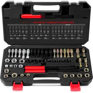 49- Thread Chaser Set, Rethread Repair Tool, UNC, UNF, & Metric Thread Repair Kit, Designed to Repair and Clean Damaged or Dirty Threads on Nuts, , and Threaded Holes