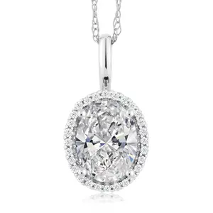 Gem Stone King 10K White Gold IGI Certified Lab Grown Diamond Halo Pendant Necklace For Women | 1.58 Cttw | Center Oval Diamond 1.5 Ct | F-G Color | VS2 Clarity | 18 Inch Chain