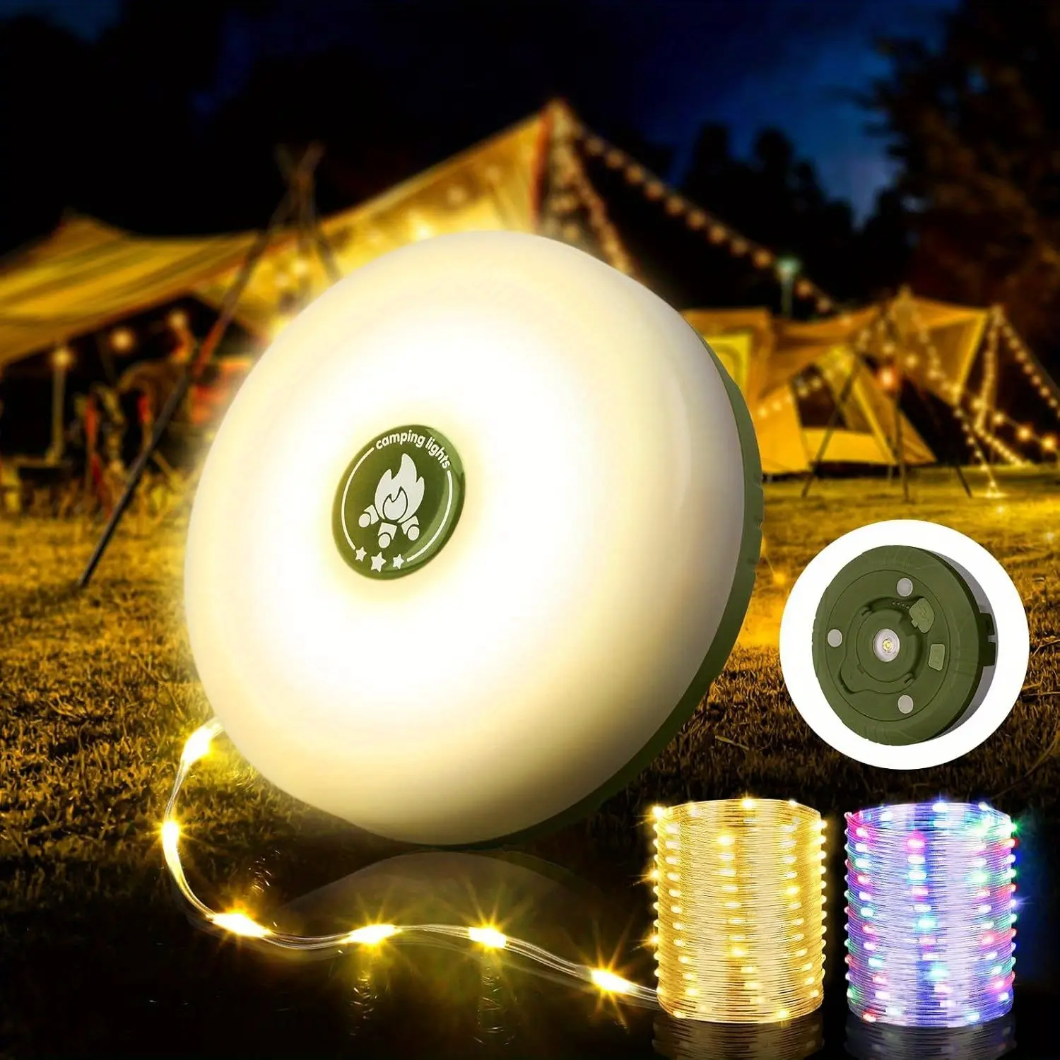 1pc Multifunctional LED Camping Light with Warm White and RGB String Lights, Rechargeable LED Ambient Magnetic String Lights Tent Light, Portable Flashlight for Hiking and Home Christmas Decorations