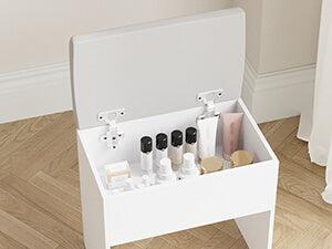 Small Vanity Desk Set with 3 Adjustable Lighted Mirror and Storage Chair IF018,  MDF panels