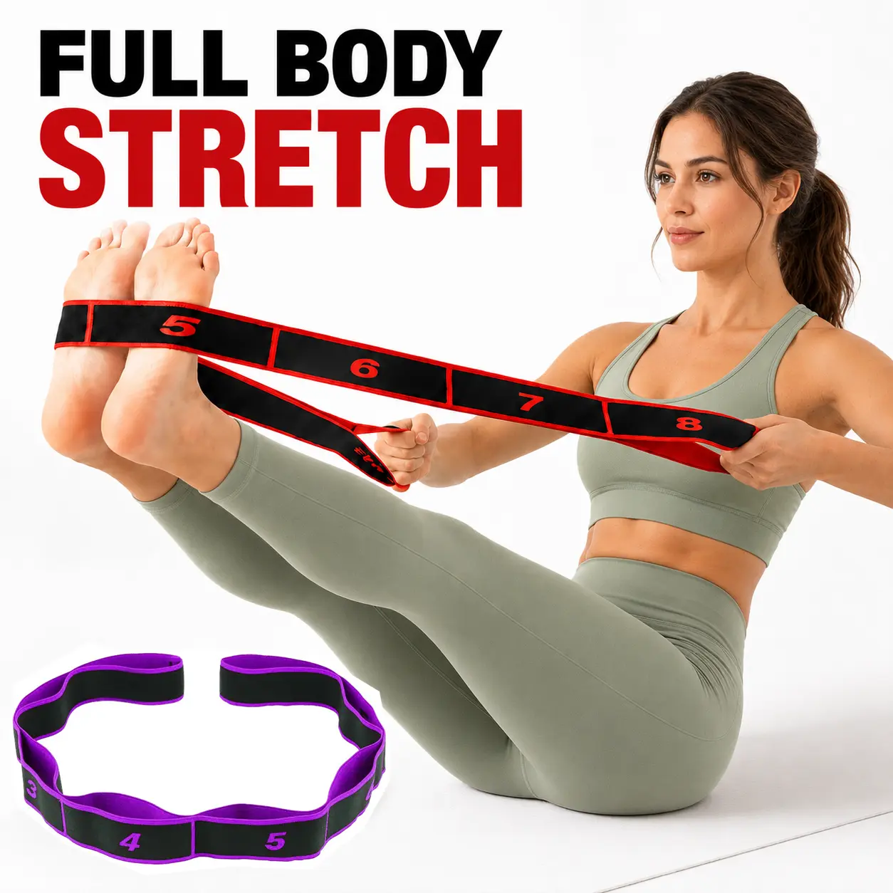Unisex Adults' Numbered Stretch Yoga Stretching Bands - Multi-Loop Non-Slip Fabric Strap, Yoga Fitness Equipment, Pilates Equipment for Home Workouts
