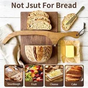 DGAPHRO Bread Slicer for Homemade Bread,16" Wooden Sourdough Bread knife with Bow Design,Premium Stainless Steel Serrated Saw Bread cutter for Bagels, Baguettes and More.