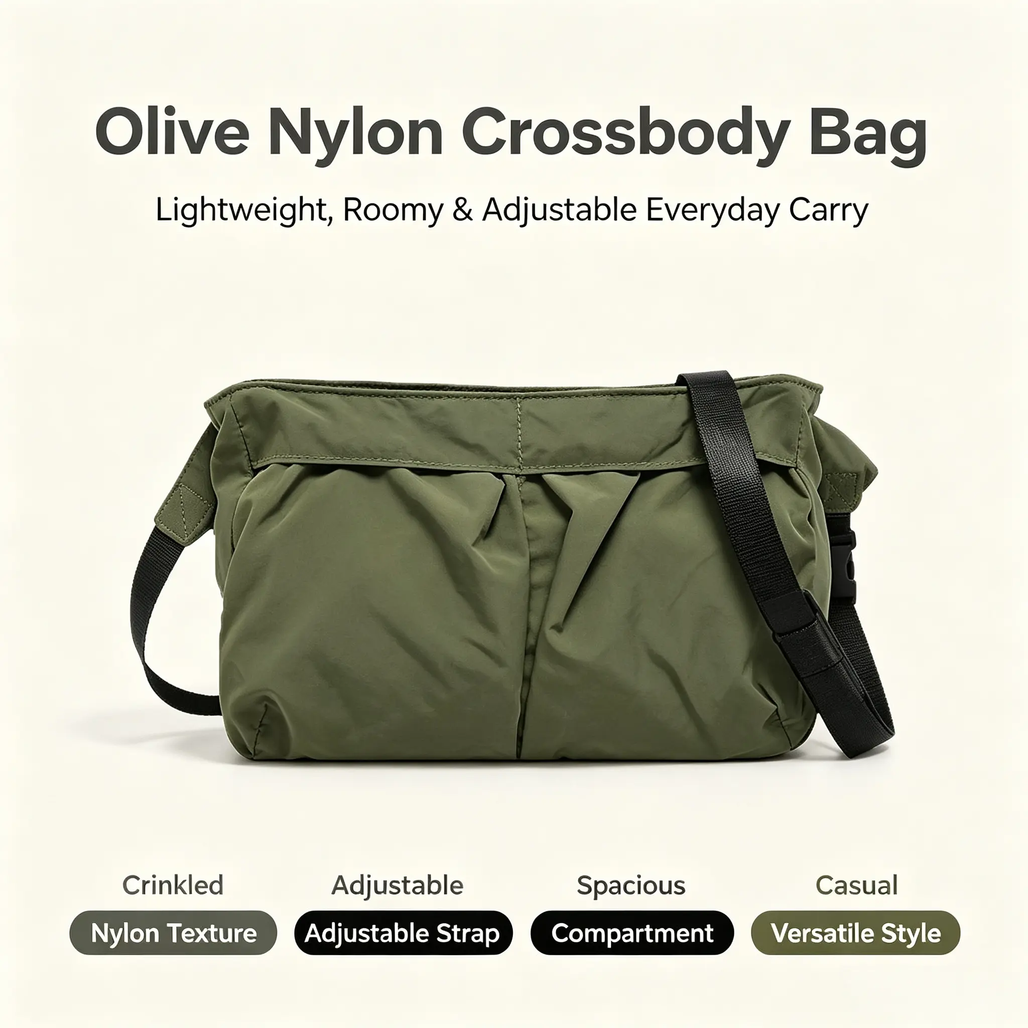 Minimalist Nylon Crossbody Chest Pack for Men Women, Lightweight Slim Profile Sling Bag with Multi-Pockets for Daily Use