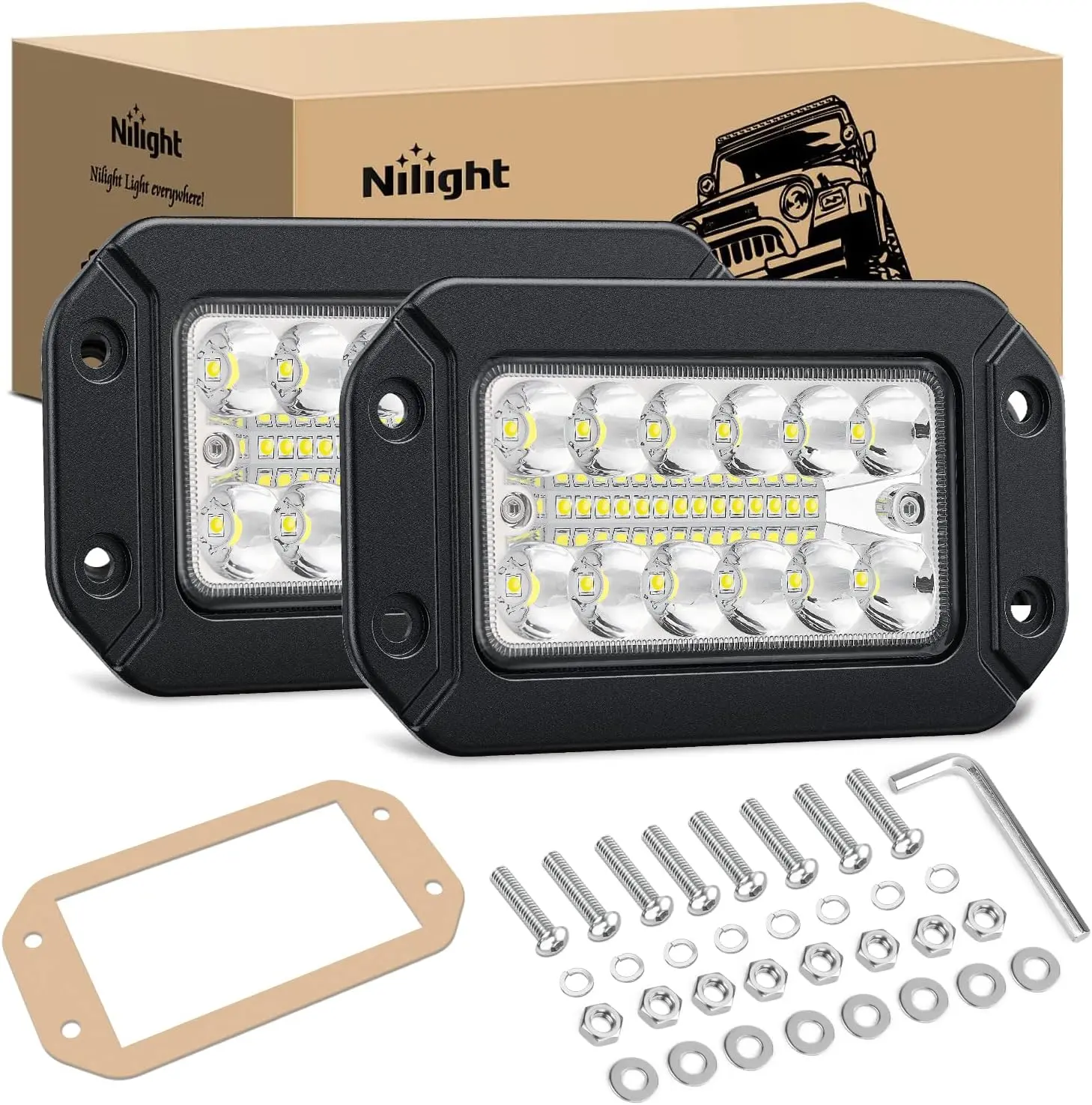 Nilight 2PCS 6-Inch Aluminum LED Flush Mount Driving Lights - 39W Spot/Flood Combo Fog Bars & Work Lights, 10 Cooling Fans, Easy Install, -20~45°C, Offroad Lighting for 4x4 Trucks, SUVs, Pickups