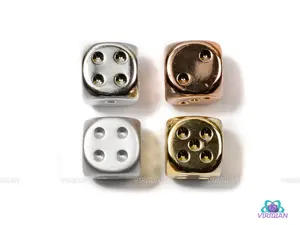Metal Plated Pipped D6s | Set of (4) 16mm D6s, Acrylic Core | Gold, Aluminum, Silver, Copper | Chessex