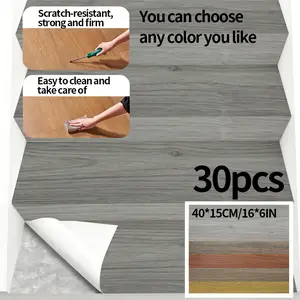 30pcs Glossy Self-Adhesive Wood Grain Floor Stickers, Durable Waterproof Oilproof Outdoor Indoor Flooring Patchwork, Universal Home Use