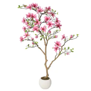 Realistic Pink Magnolia Artificial Tree in Pot – Lifelike Silk Faux Plant, Decorative Indoor Tree for Home, Living Room, Bedroom, Entryway, Modern Potted Greenery – 4FT/5FT/6FT