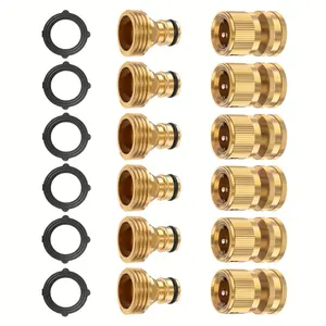 Solid Brass Garden Hose Quick Connector, 3/4 Inch Ght Threaded, Leak-Proof Male & Female Water Pipe Connector, Durable Gardening Accessory, Garden Hose Quick Connect Fittings